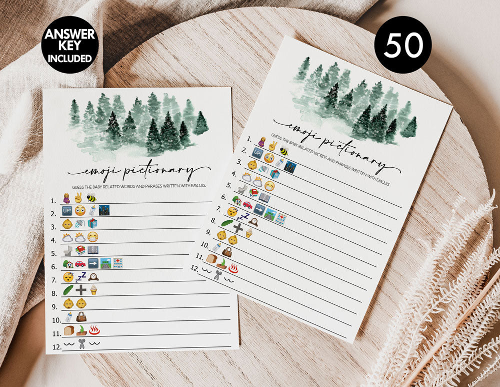 50 Baby Shower Emoji Pictionary (50-Cards), Baby It’s Cold Outside Winter Wonderland Forest Decorations