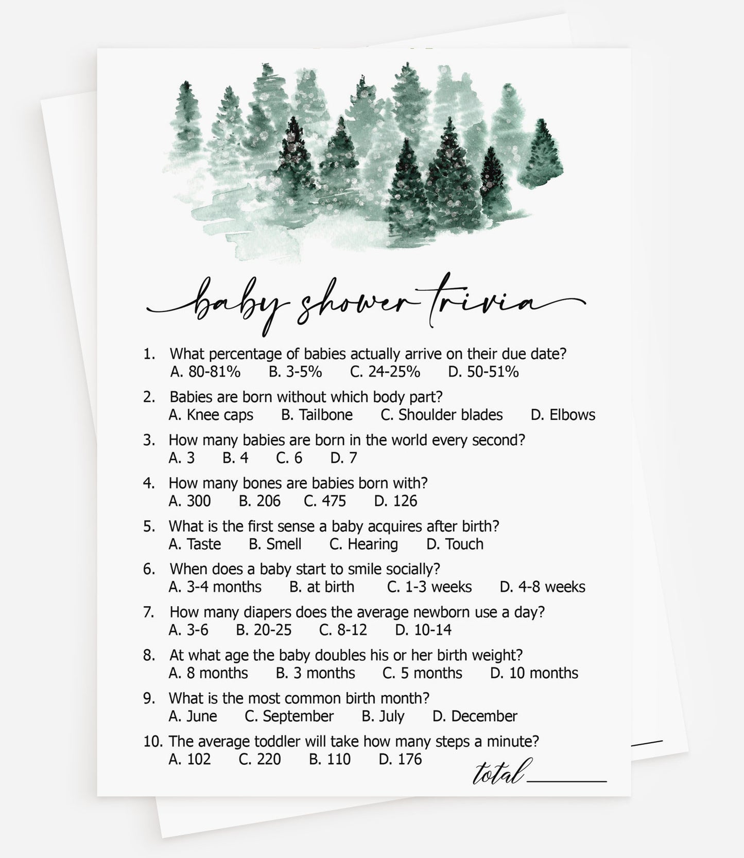 50 Baby Shower Trivia (50-Cards) Fun Game Activity, Baby It’s Cold Outside Winter Wonderland Forest Decorations