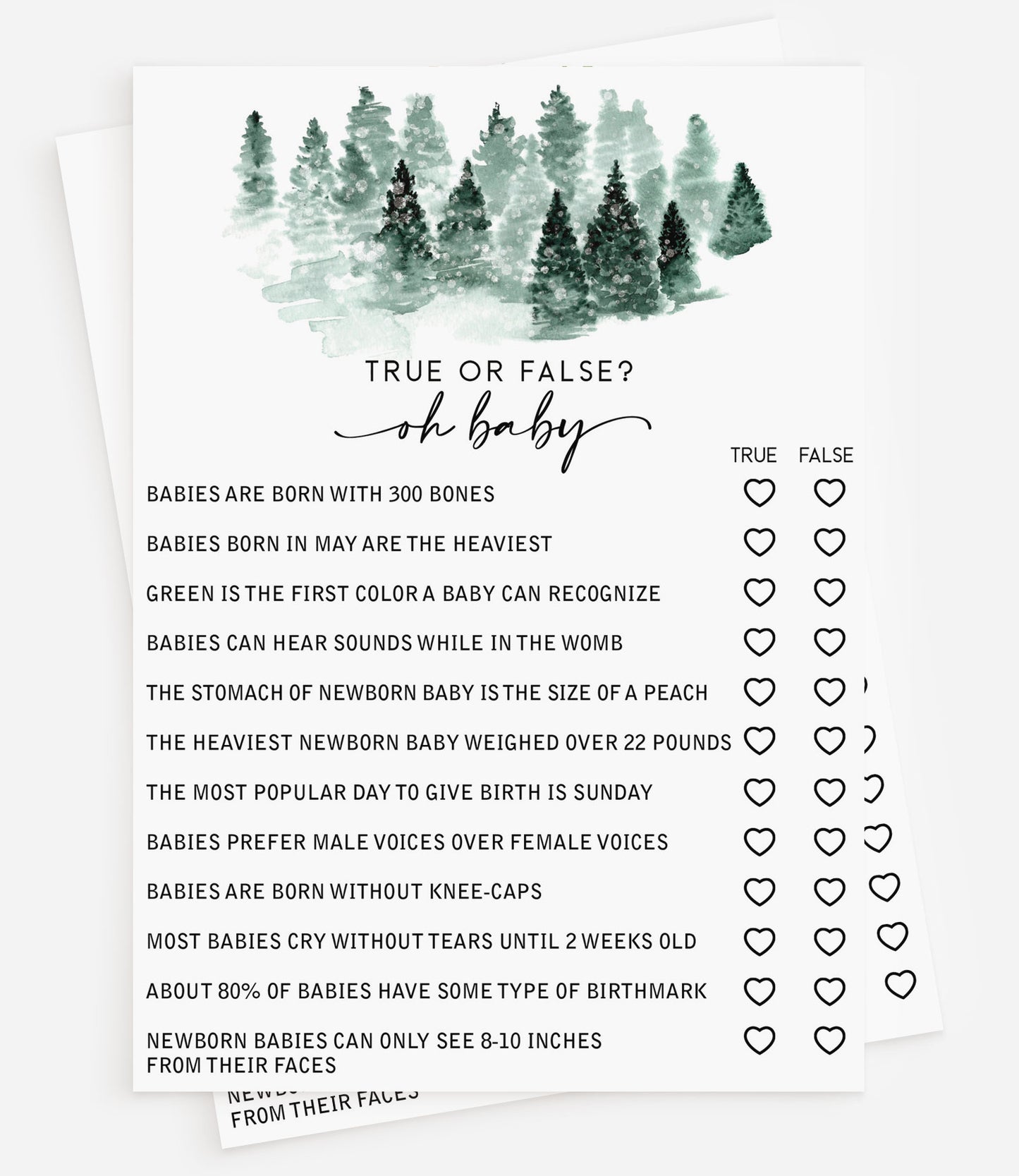 50 Baby Shower True or False Trivia (50-Cards) Fun Game Activity, Baby It’s Cold Outside Winter Wonderland Forest Decorations