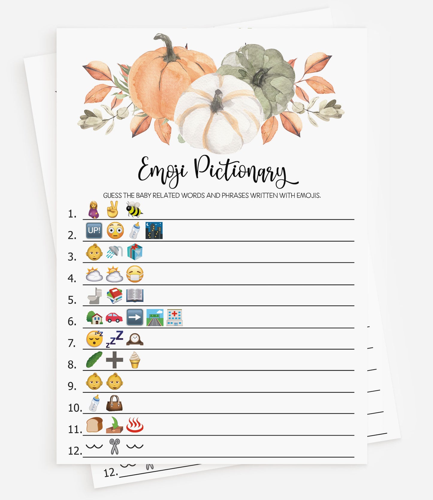50 Baby Emoji Picture Game (50-Cards) Pumpkin