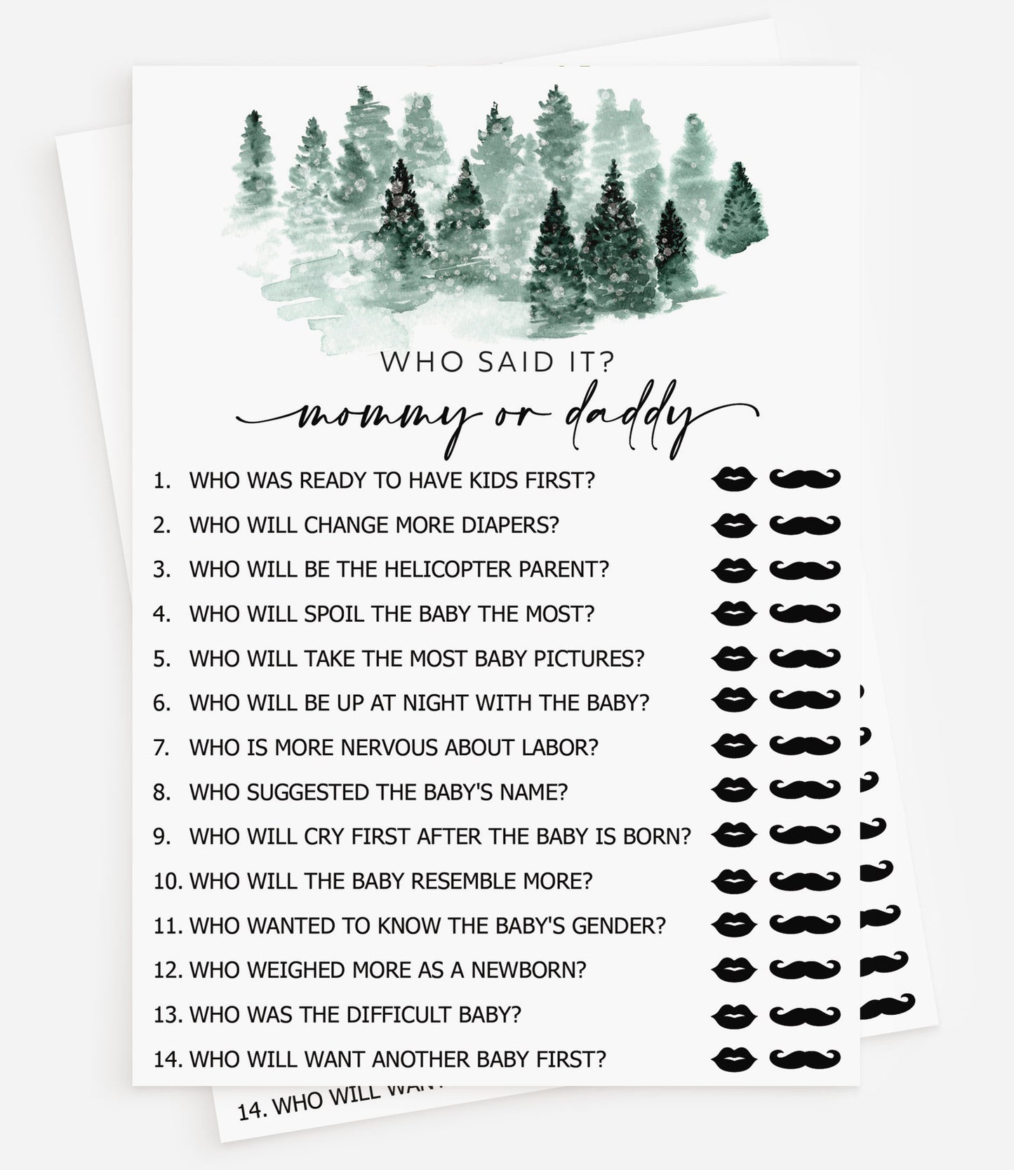50 Baby Shower Who Said It? Mommy or Daddy (50-Cards) Let the Adventure Begin, Baby It’s Cold Outside Winter Wonderland Forest
