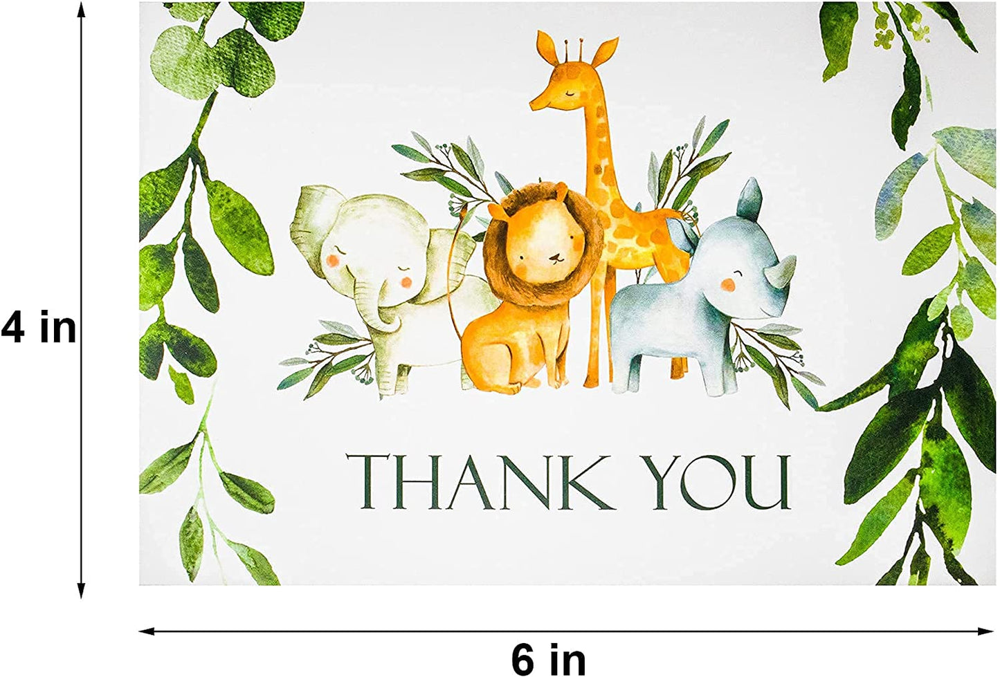 50 Pack Jungle Safari Greenery Thank You Cards, Cute Thank You Notes with Envelopes & Stickers, Baby Shower, Birthday any Occasion