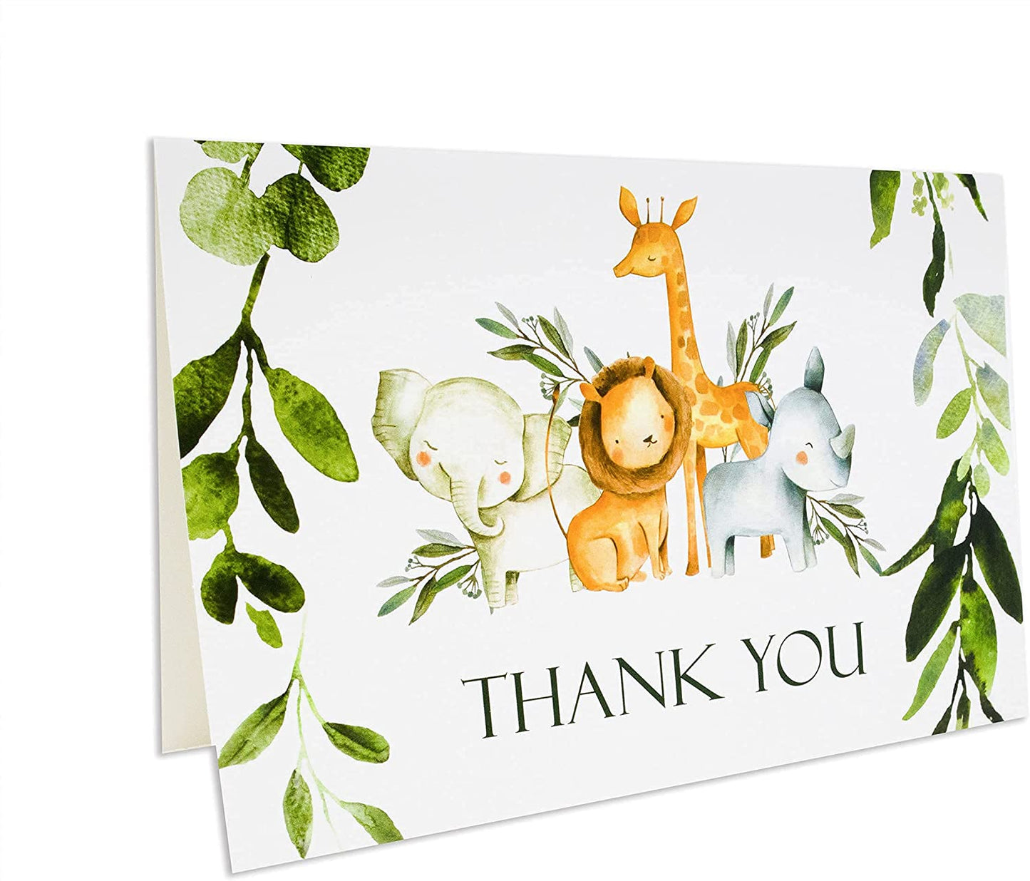 50 Pack Jungle Safari Greenery Thank You Cards, Cute Thank You Notes with Envelopes & Stickers, Baby Shower, Birthday any Occasion
