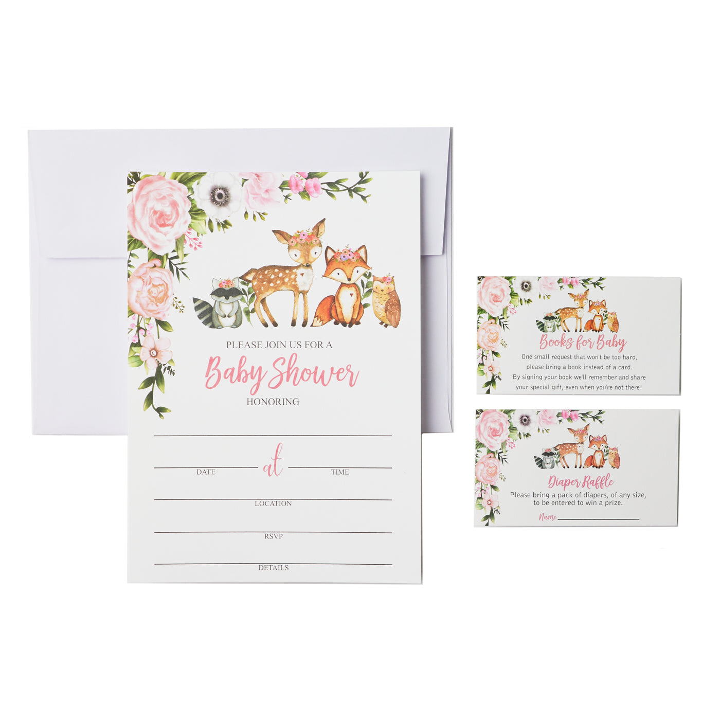 Gold Raffle Tickets Woodland Greenery Baby Shower Invitation Kit - 25 Sets  With Gold Foil, Envelopes \u0026 Extras Diaper Raffle Tickets, image size:1400x1400