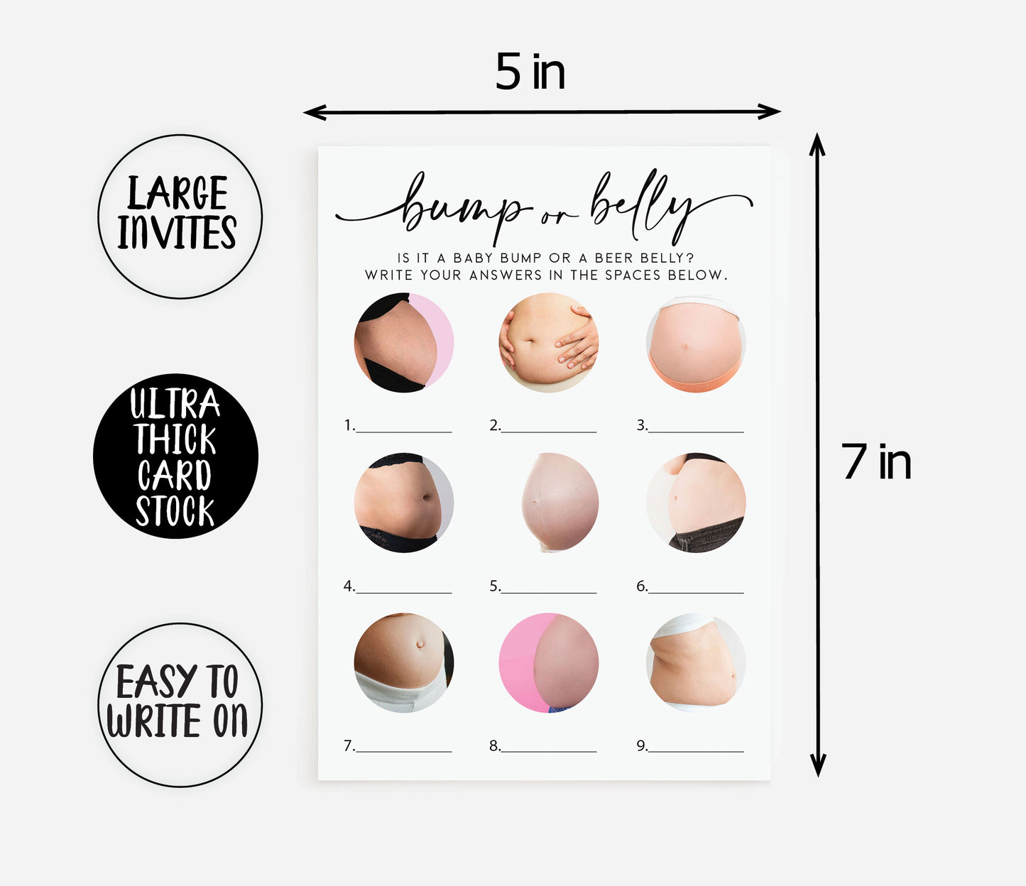 50 Baby Bump or Beer Belly Baby Shower (50-Cards) Minimalist