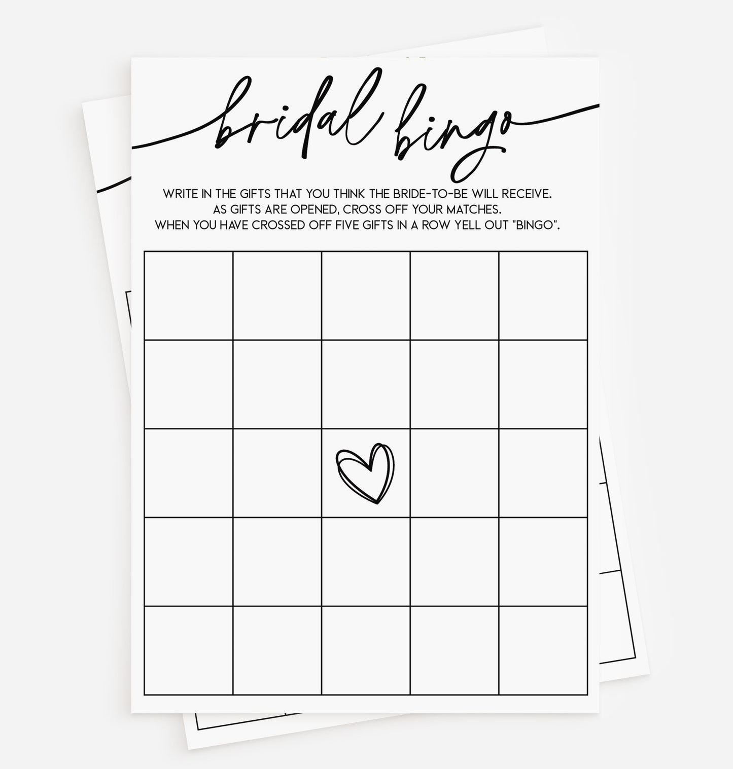 50 Bridal Bingo Cards (50-Cards) Minimalist