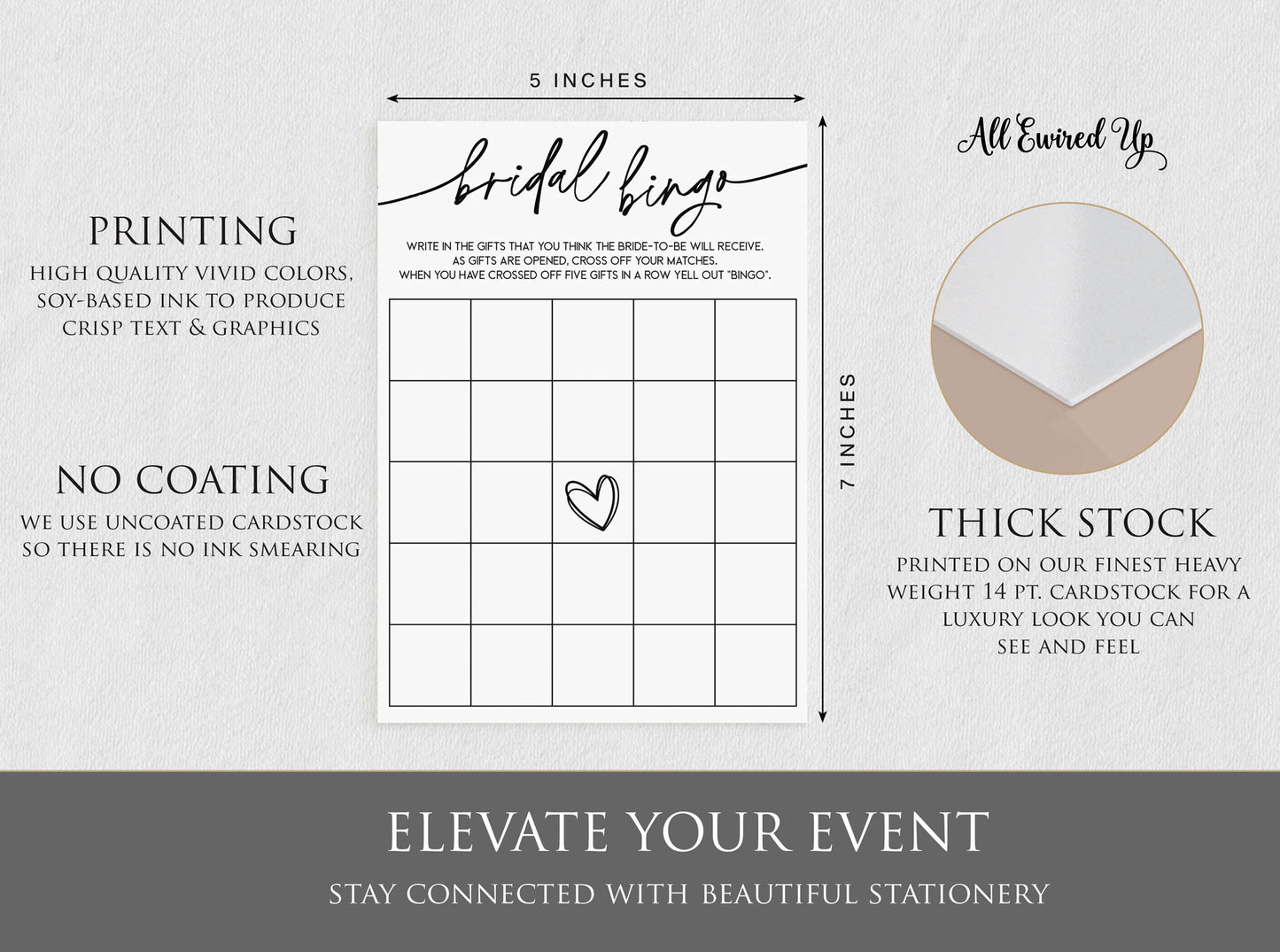 50 Bridal Bingo Cards (50-Cards) Minimalist