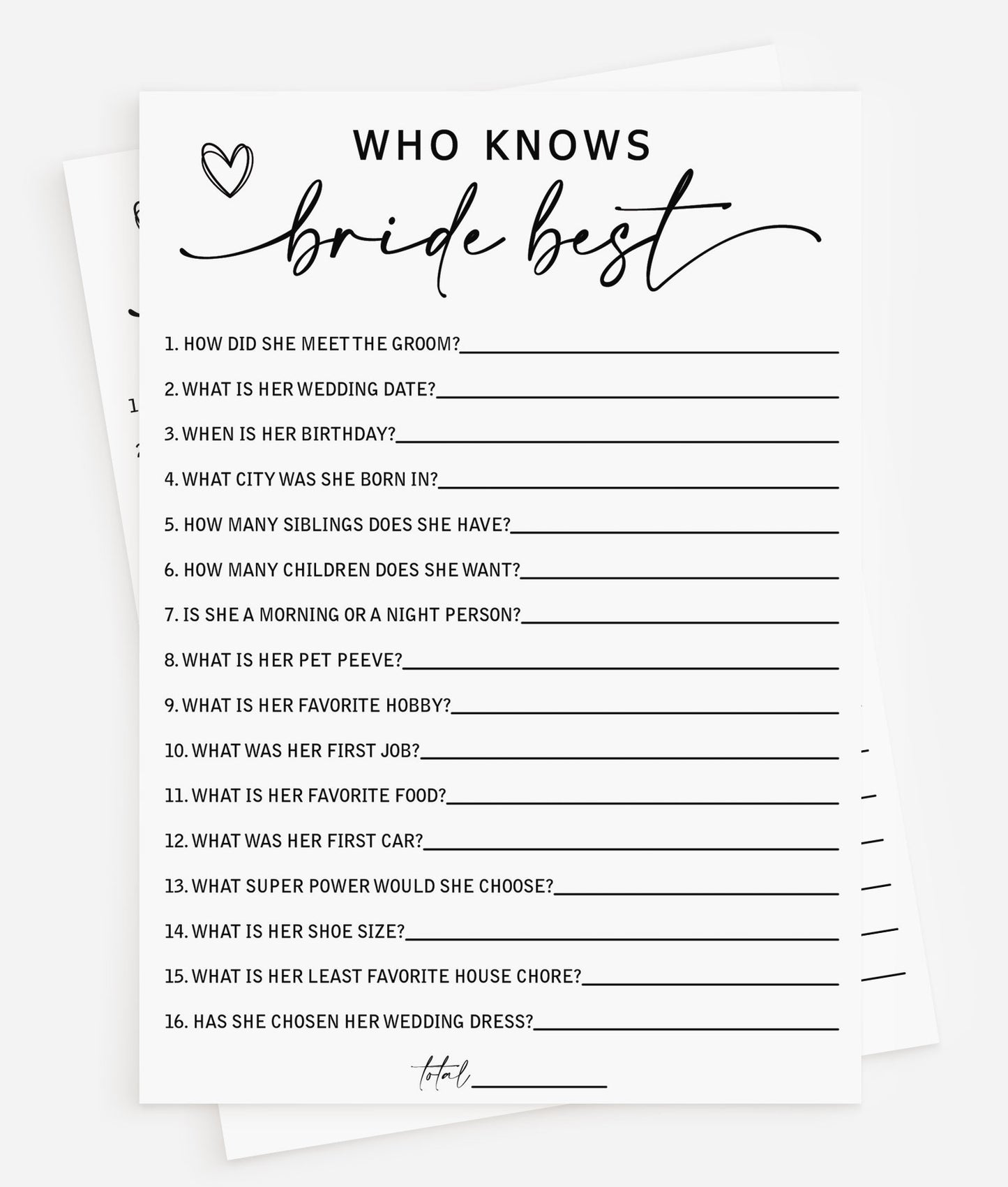 50 Who Knows the Bride Best (50-Cards) Minimalist Script
