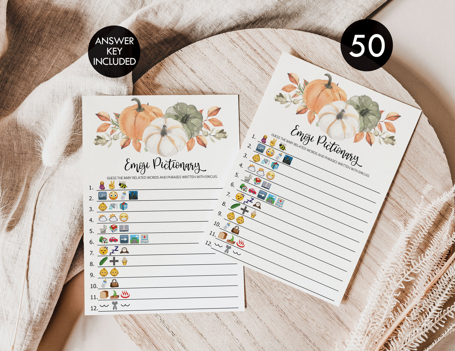 50 Baby Emoji Picture Game (50-Cards) Pumpkin