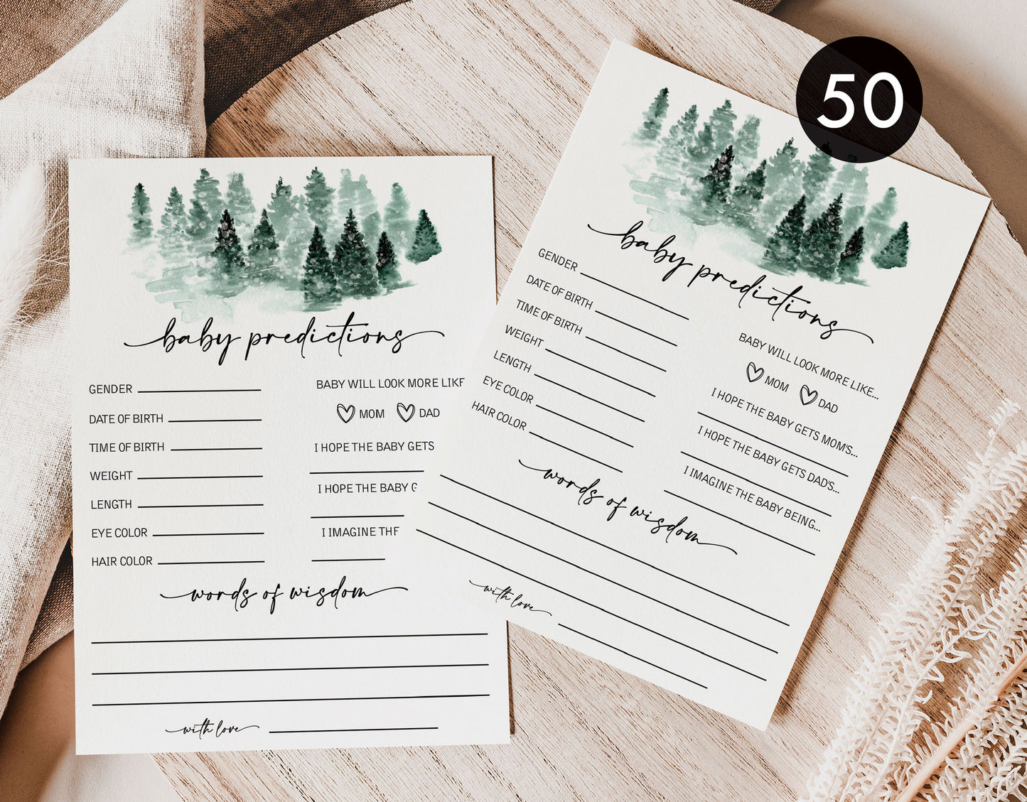 50 Baby Shower Advice and Predictions (50-Cards) Baby It’s Cold Outside Winter Wonderland Forest Decorations