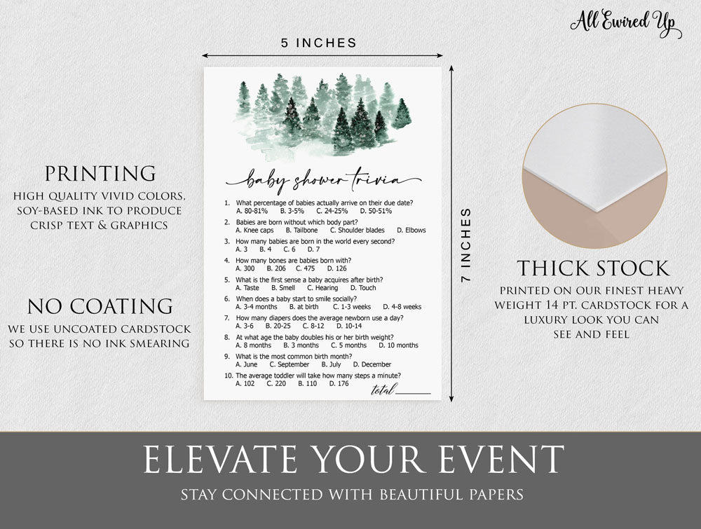 50 Baby Shower Trivia (50-Cards) Fun Game Activity, Baby It’s Cold Outside Winter Wonderland Forest Decorations