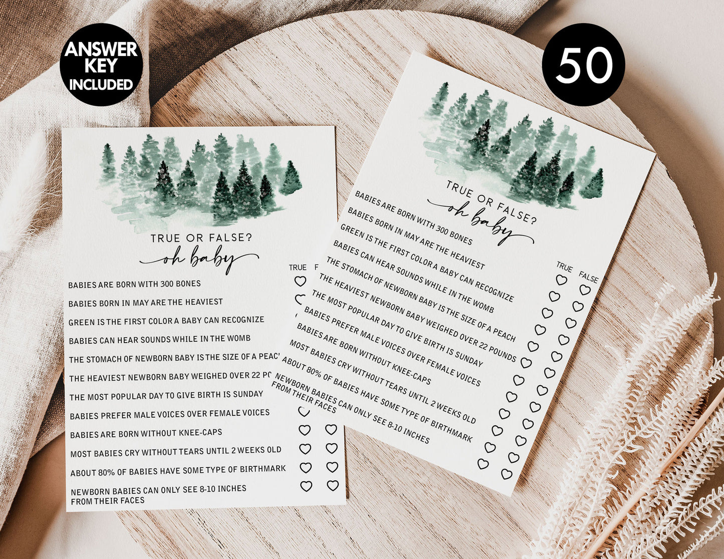 50 Baby Shower True or False Trivia (50-Cards) Fun Game Activity, Baby It’s Cold Outside Winter Wonderland Forest Decorations