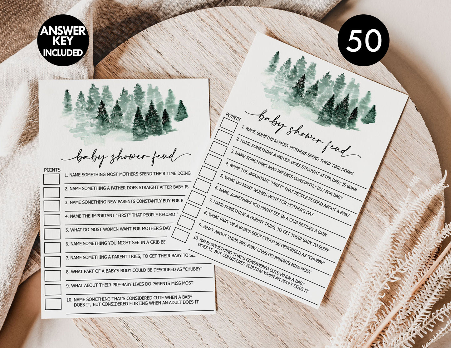 50 Baby Shower Family Feud (50-Cards) Baby It’s Cold Outside Winter Wonderland Forest Decorations
