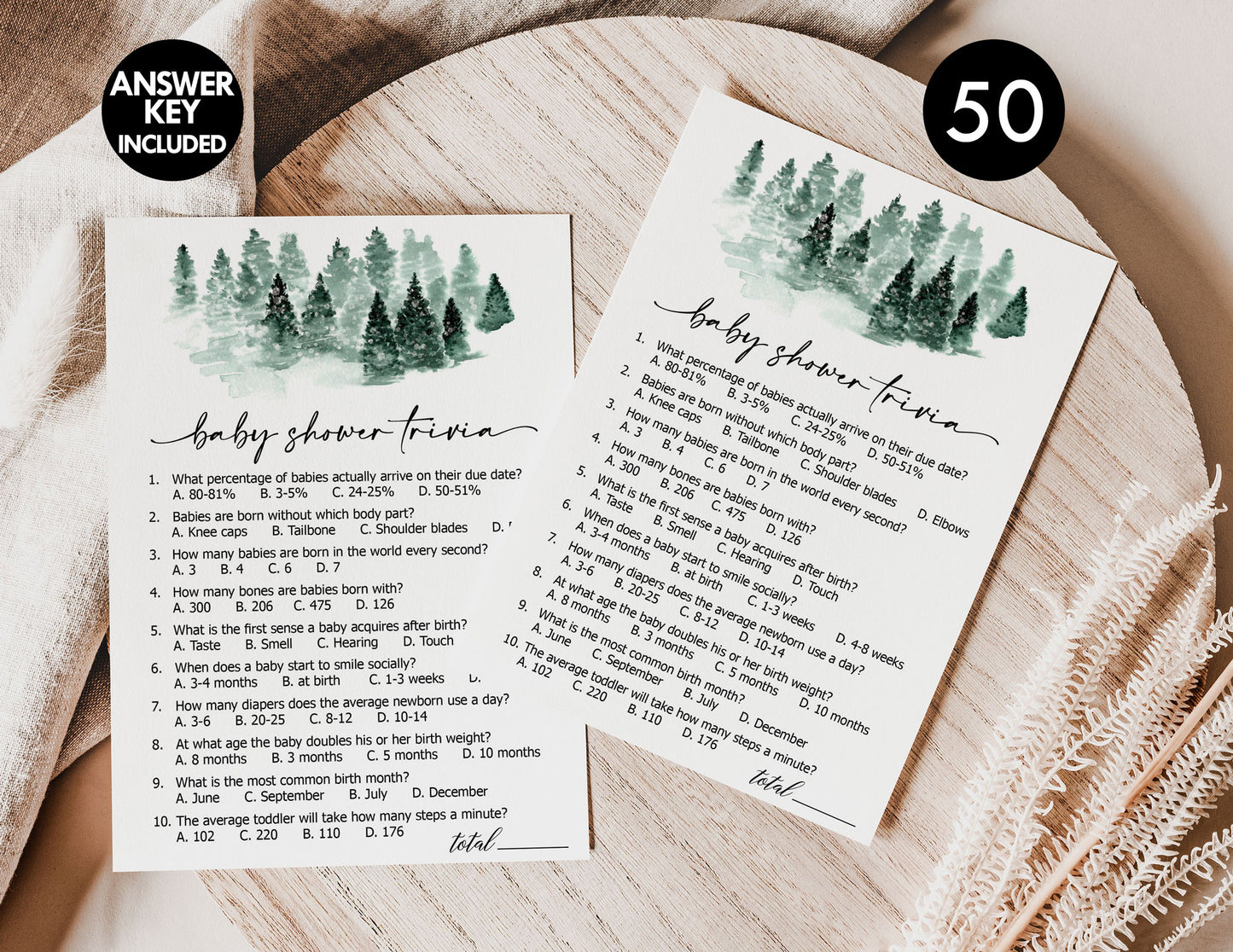 50 Baby Shower Trivia (50-Cards) Fun Game Activity, Baby It’s Cold Outside Winter Wonderland Forest Decorations