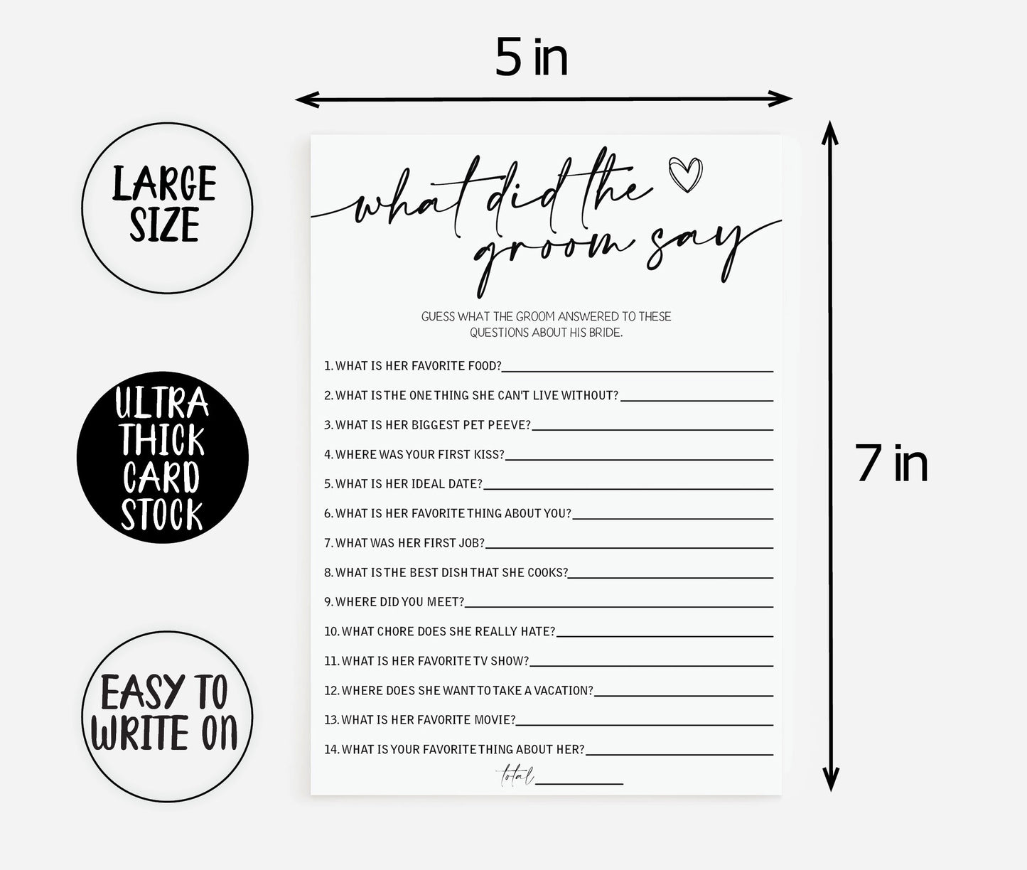 50 Bridal Shower Games What Did the Groom Say? (50-Cards) Minimalist Script