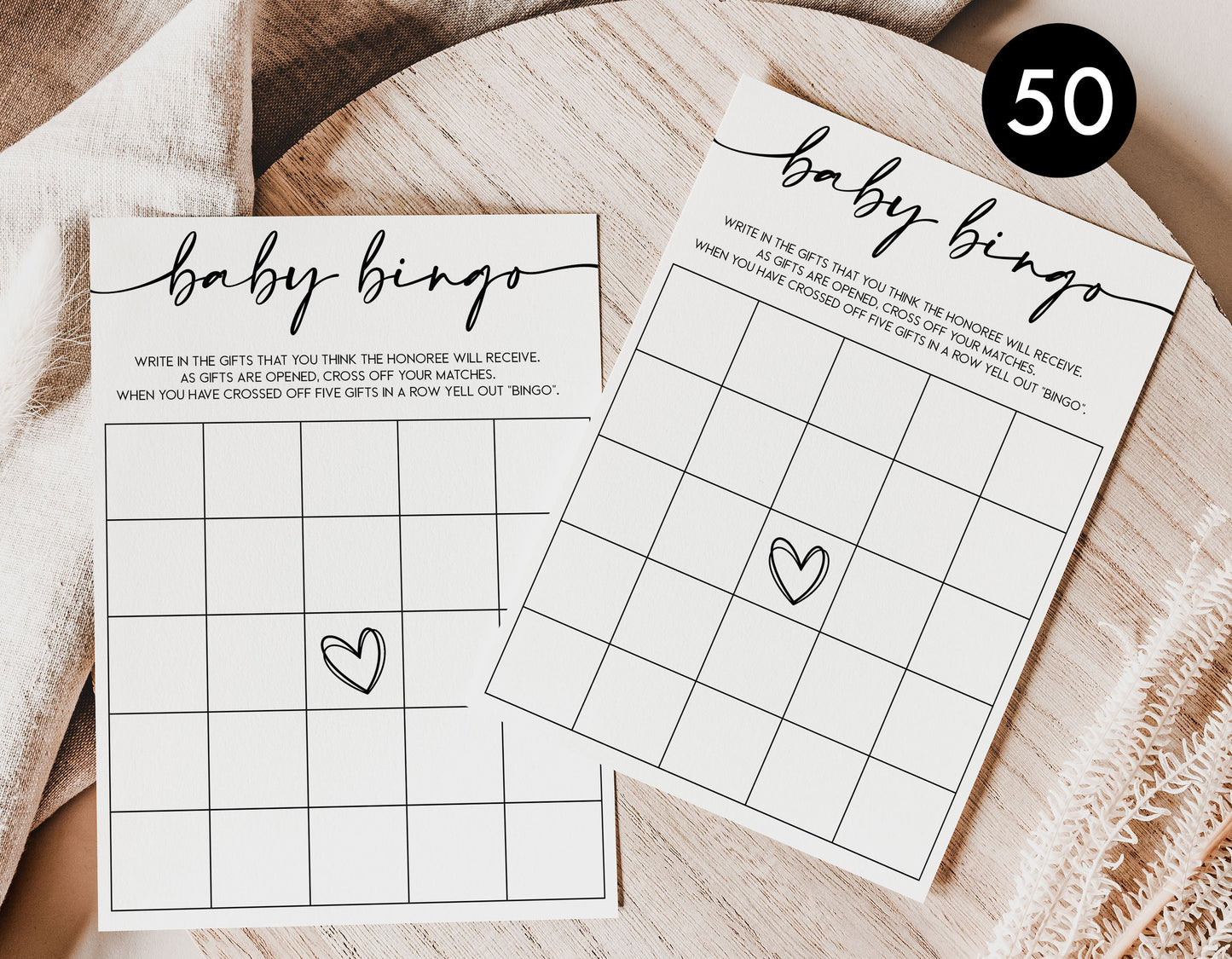 50 Baby Shower Bingo (50-Cards), Minimalist
