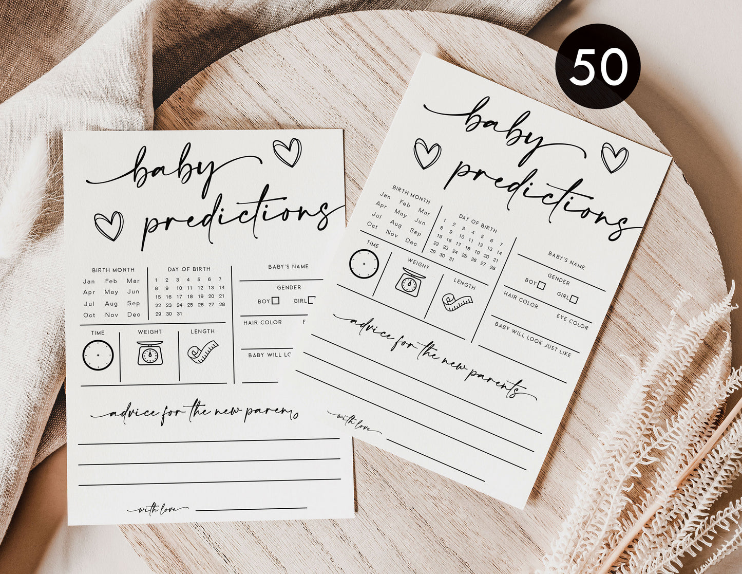 50 Baby Shower Game Large Picture Predictions and Advice Cards