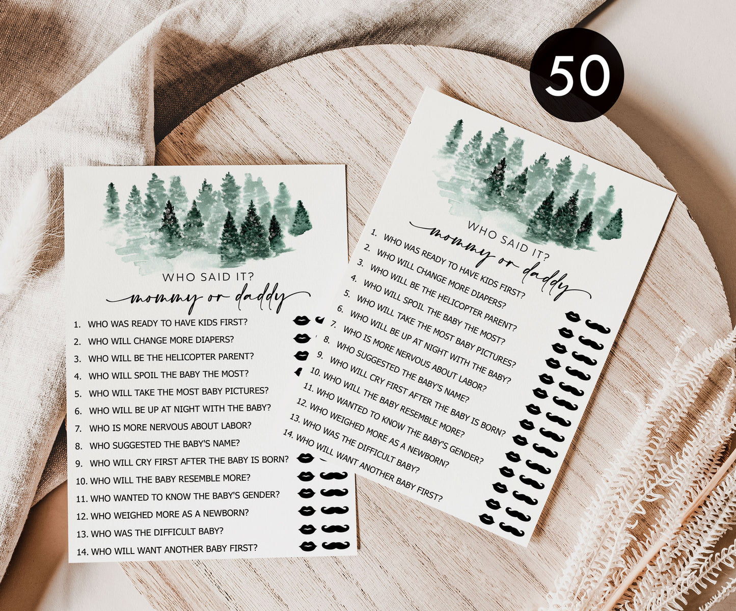 50 Baby Shower Who Said It? Mommy or Daddy (50-Cards) Let the Adventure Begin, Baby It’s Cold Outside Winter Wonderland Forest