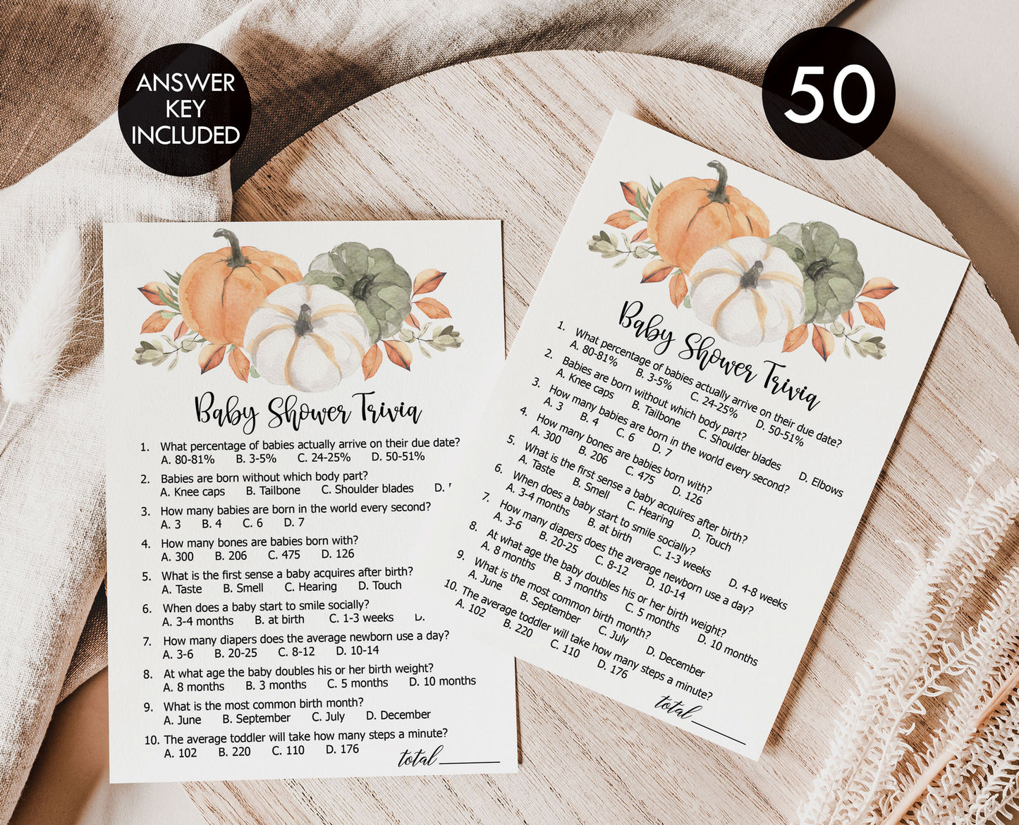 50 Baby Shower Trivia (50-Cards) Pumpkin