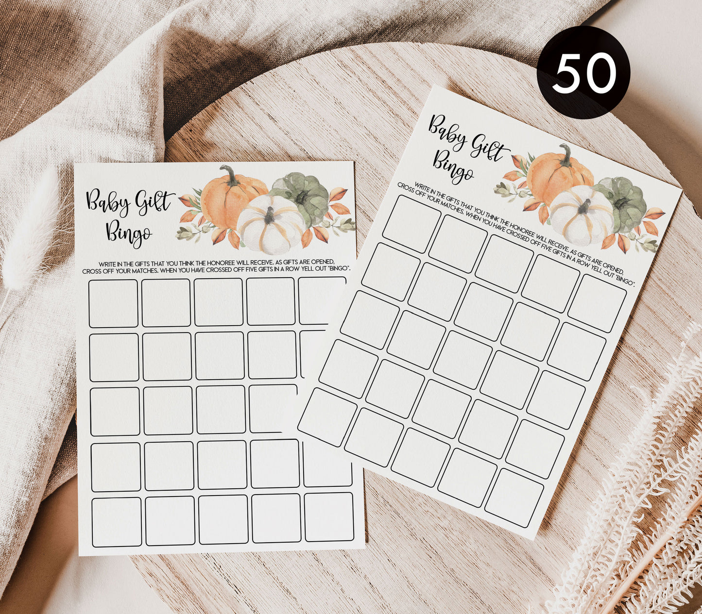 50 Baby Shower Bingo (50-Cards) Pumpkin