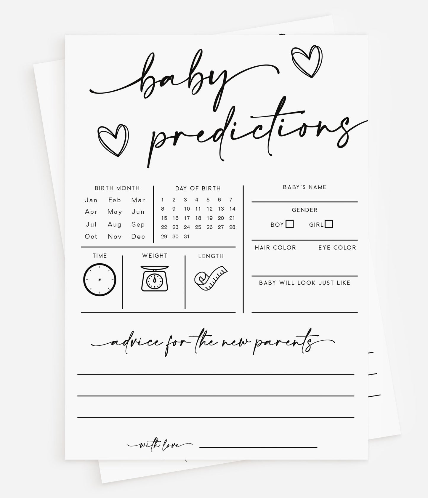 50 Baby Shower Game Large Picture Predictions and Advice Cards