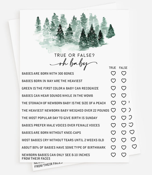 50 Baby Shower True or False Trivia (50-Cards) Fun Game Activity, Baby It’s Cold Outside Winter Wonderland Forest Decorations