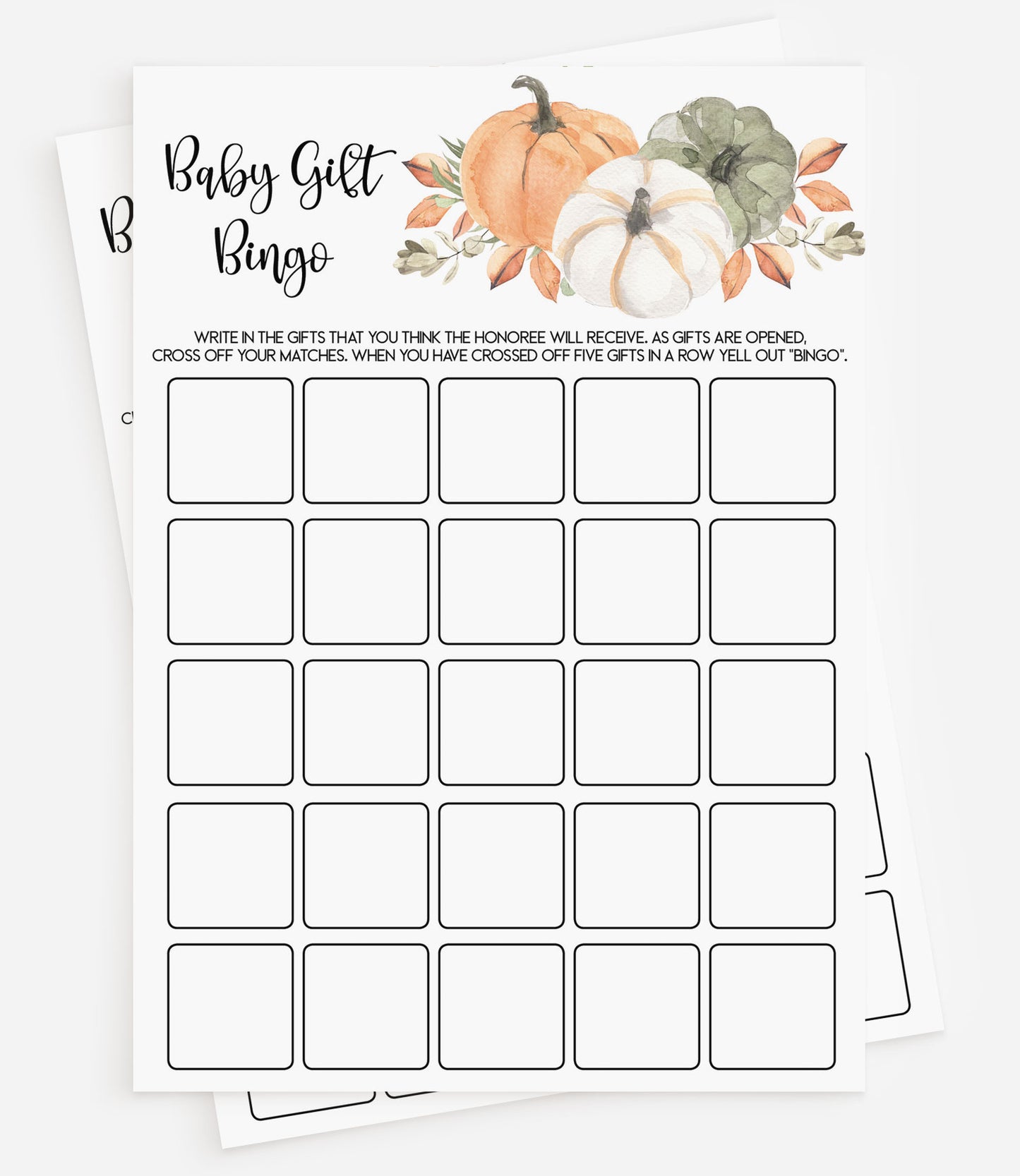 50 Baby Shower Bingo (50-Cards) Pumpkin