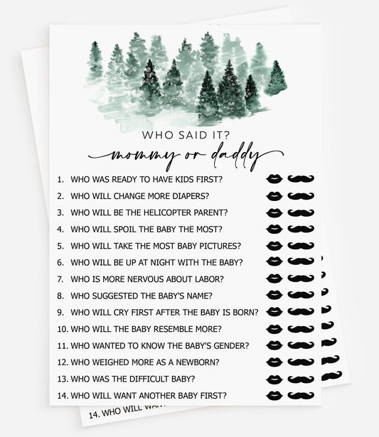 50 Baby Shower Who Said It? Mommy or Daddy (50-Cards) Let the Adventure Begin, Baby It’s Cold Outside Winter Wonderland Forest