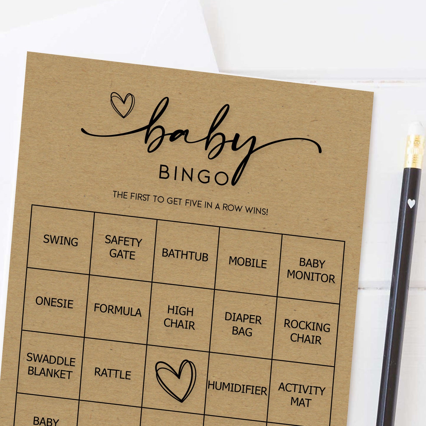Kraft Baby Bingo Game (50 Unique Cards) Pre-Filled Fun Baby Shower Game Activity