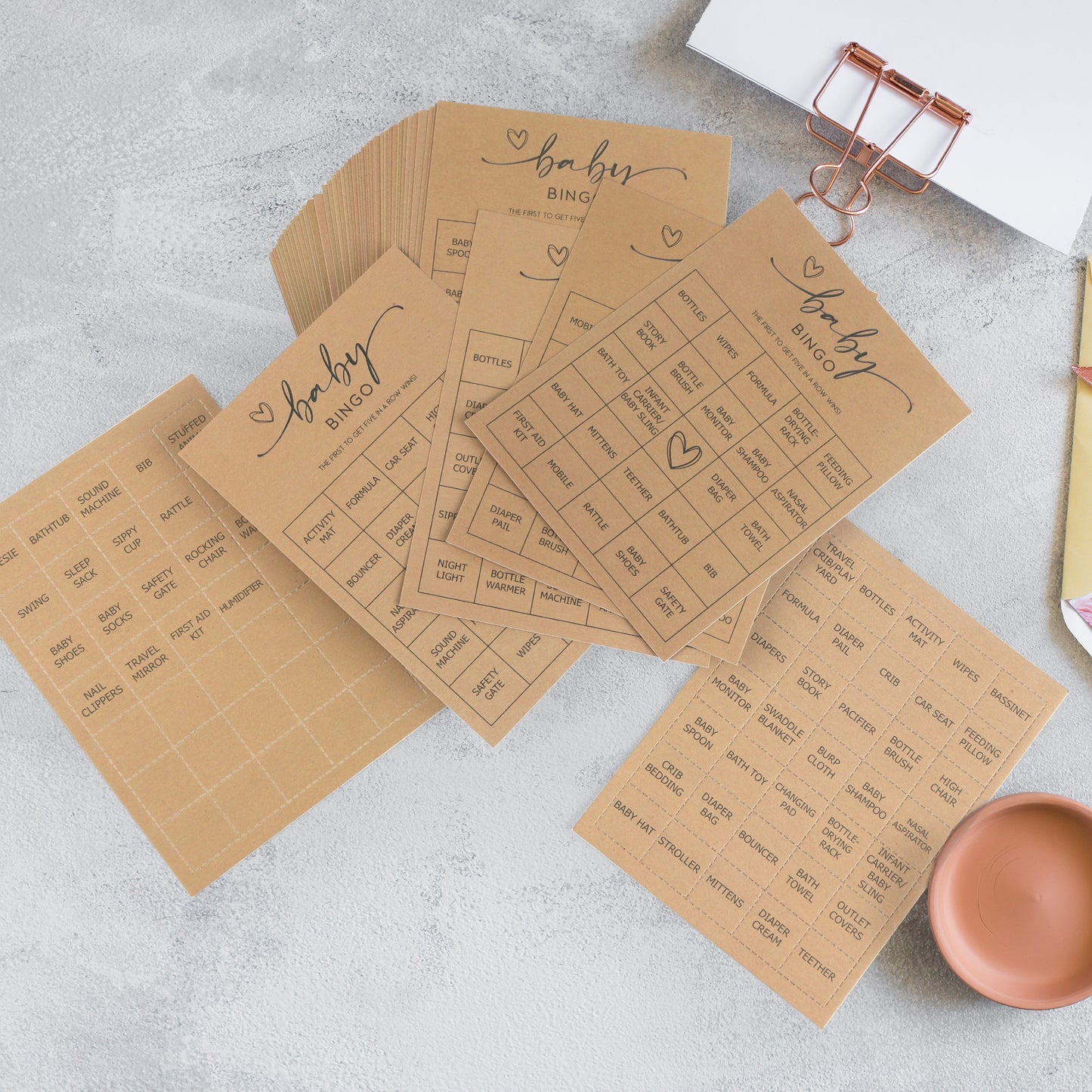 Kraft Baby Bingo Game (50 Unique Cards) Pre-Filled Fun Baby Shower Game Activity