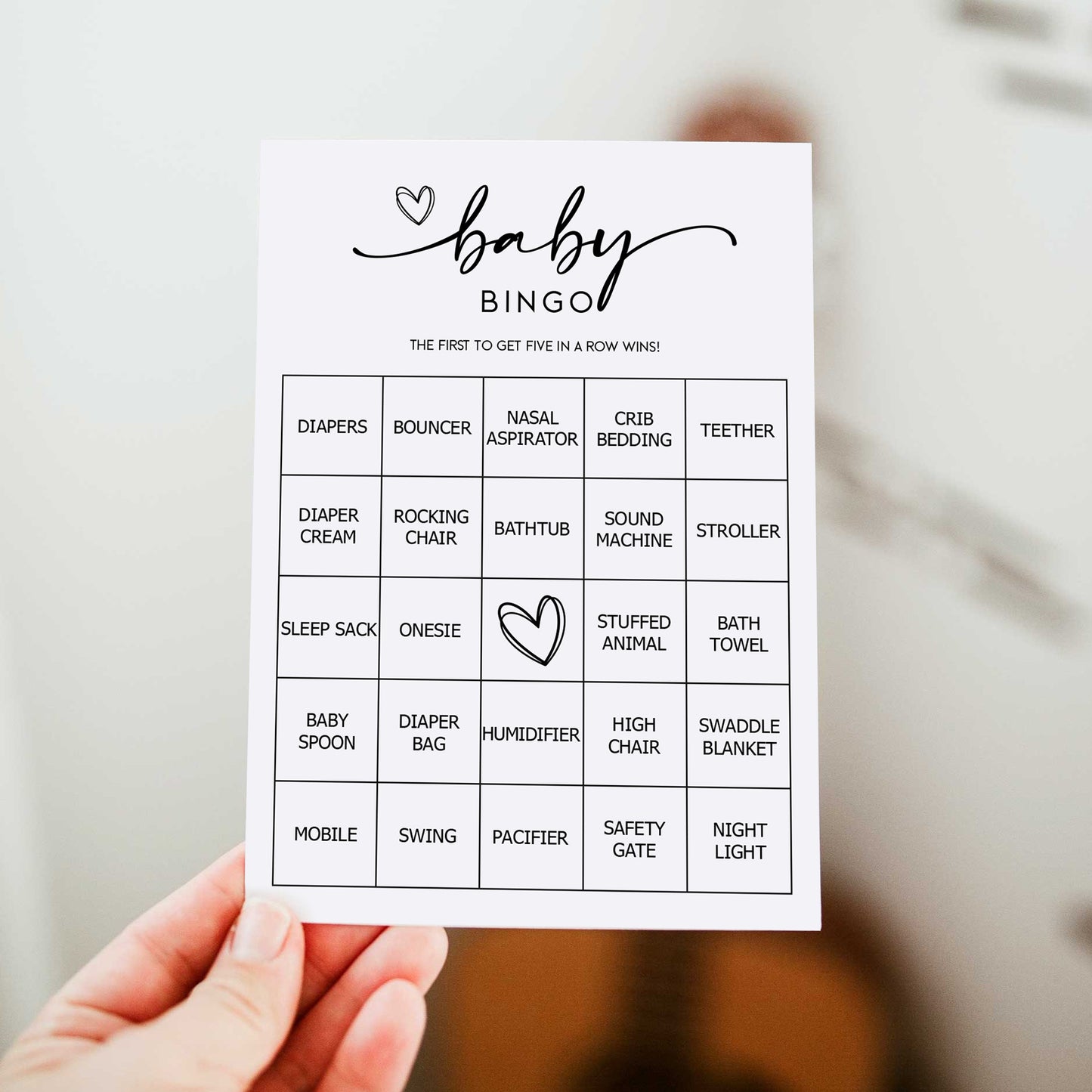 Baby Bingo Game (50 Unique Cards) Pre-Filled Fun Baby Shower Game Activity, Preforated Calling Cards, Minimalist