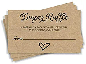50 Gender Neutral Kraft Baby Shower Diaper Raffle Tickets, Lottery Insert Cards for Heart Baby Shower Invitations Supplies Games for Baby Gender Tickets (50-Cards)