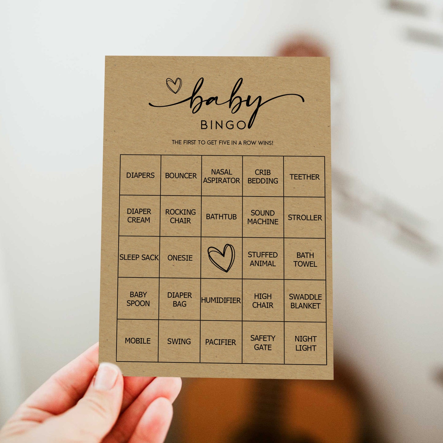 Kraft Baby Bingo Game (50 Unique Cards) Pre-Filled Fun Baby Shower Game Activity