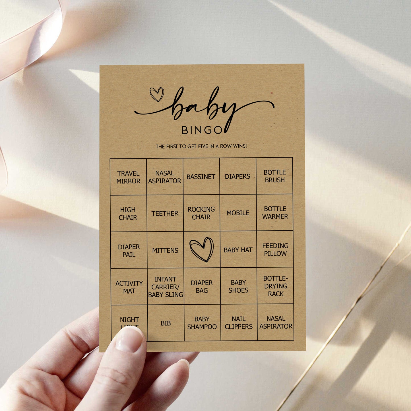 Kraft Baby Bingo Game (50 Unique Cards) Pre-Filled Fun Baby Shower Game Activity