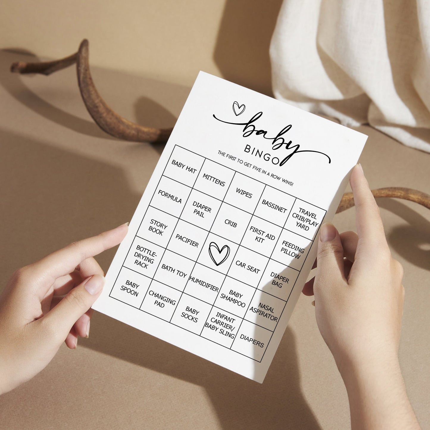 Baby Bingo Game (50 Unique Cards) Pre-Filled Fun Baby Shower Game Activity, Preforated Calling Cards, Minimalist