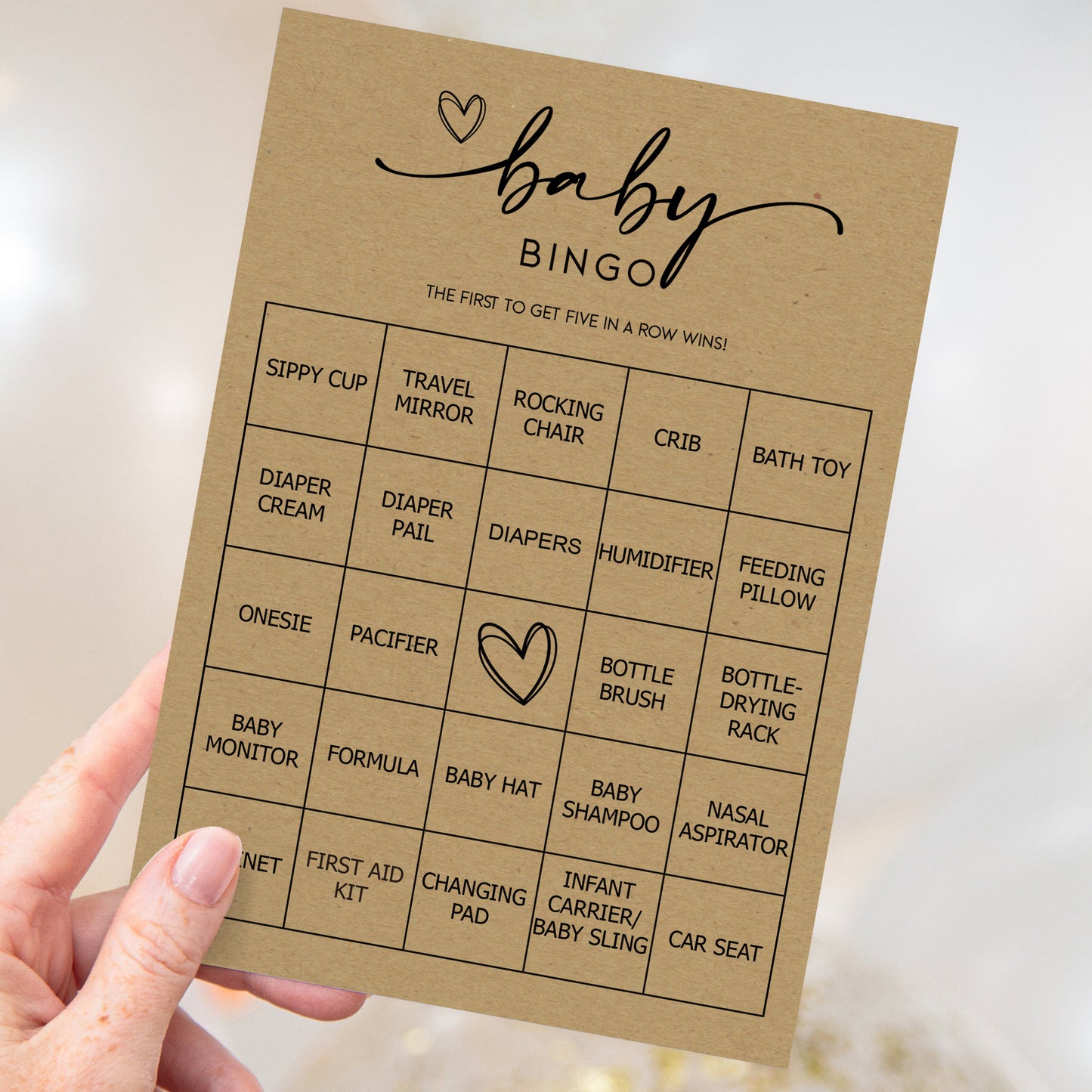 Kraft Baby Bingo Game (50 Unique Cards) Pre-Filled Fun Baby Shower Game Activity