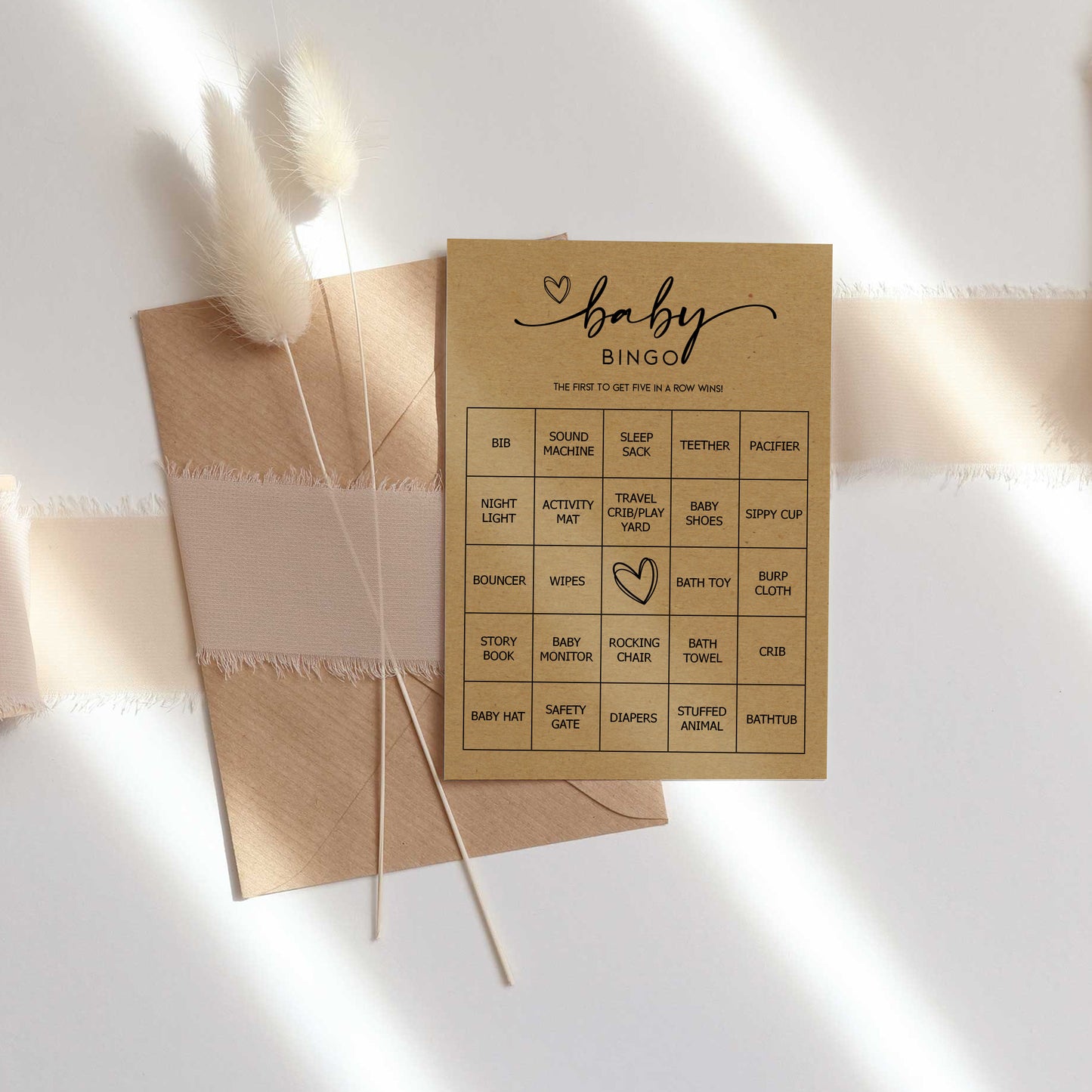 Kraft Baby Bingo Game (50 Unique Cards) Pre-Filled Fun Baby Shower Game Activity