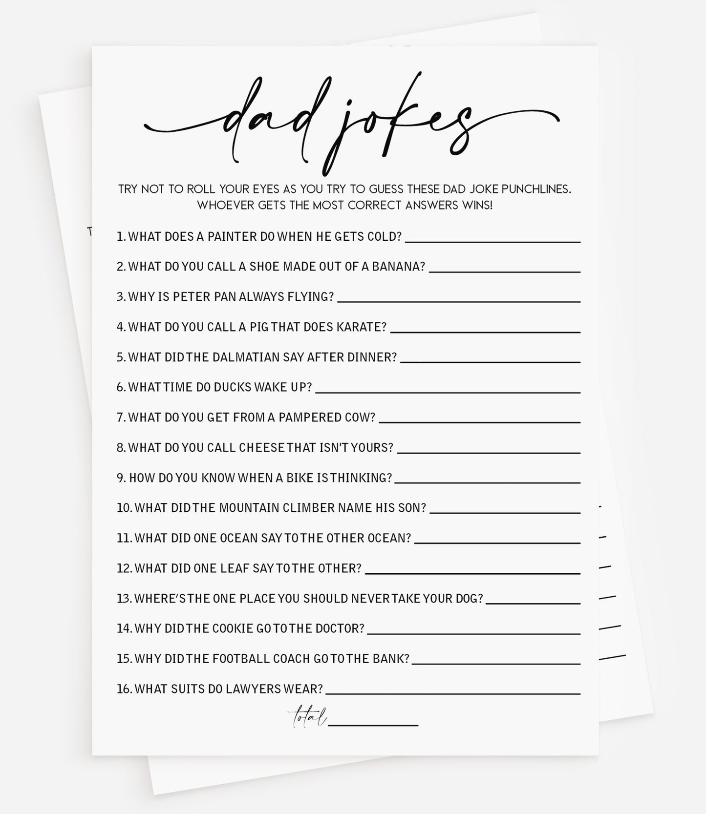 50 Baby Shower Dad Jokes Game (50-Cards), Minimalist