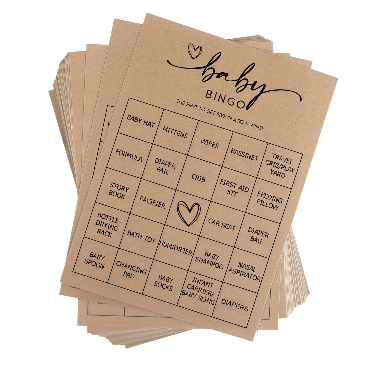 Kraft Baby Bingo Game (50 Unique Cards) Pre-Filled Fun Baby Shower Game Activity