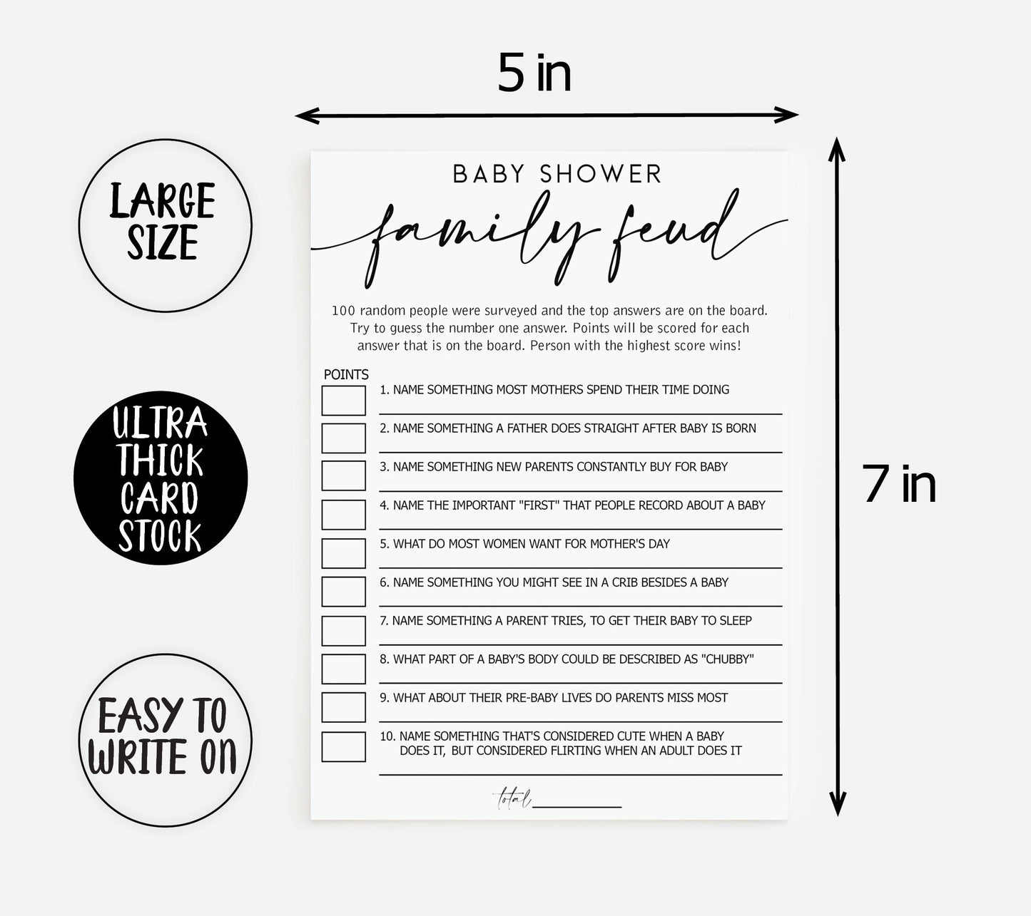 50 Baby Shower Family Feud (50-Cards) Minimalist Script