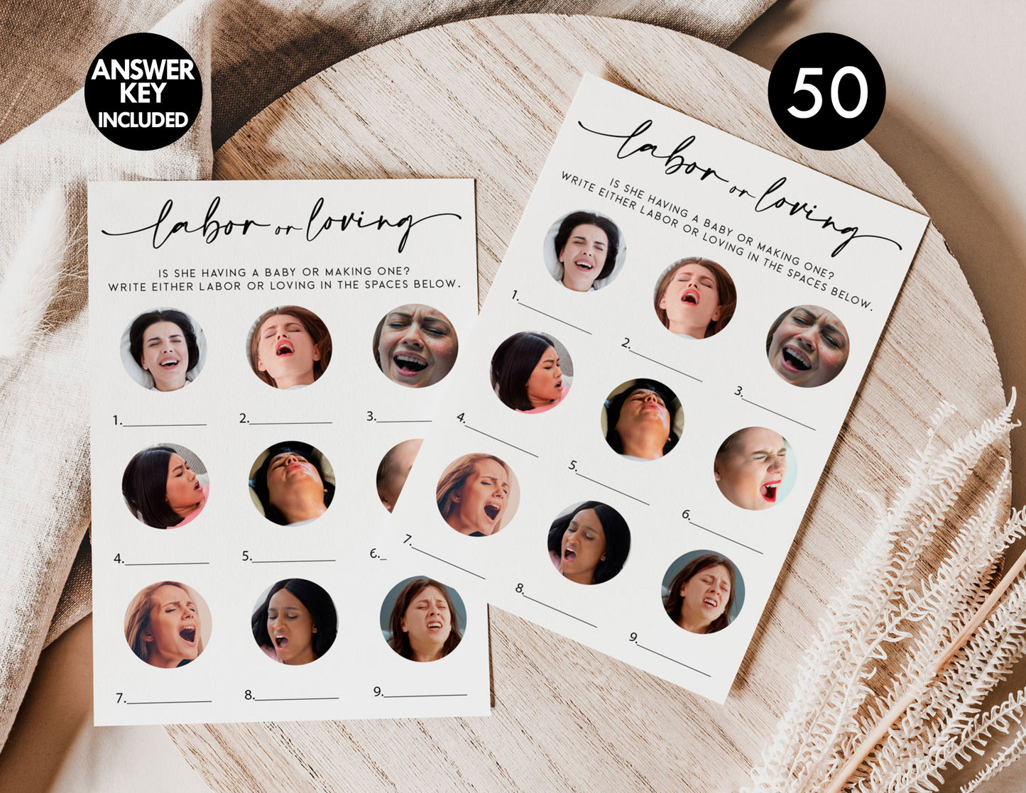 50 Baby Shower Labor or Loving Game (50-Cards) Minimalist