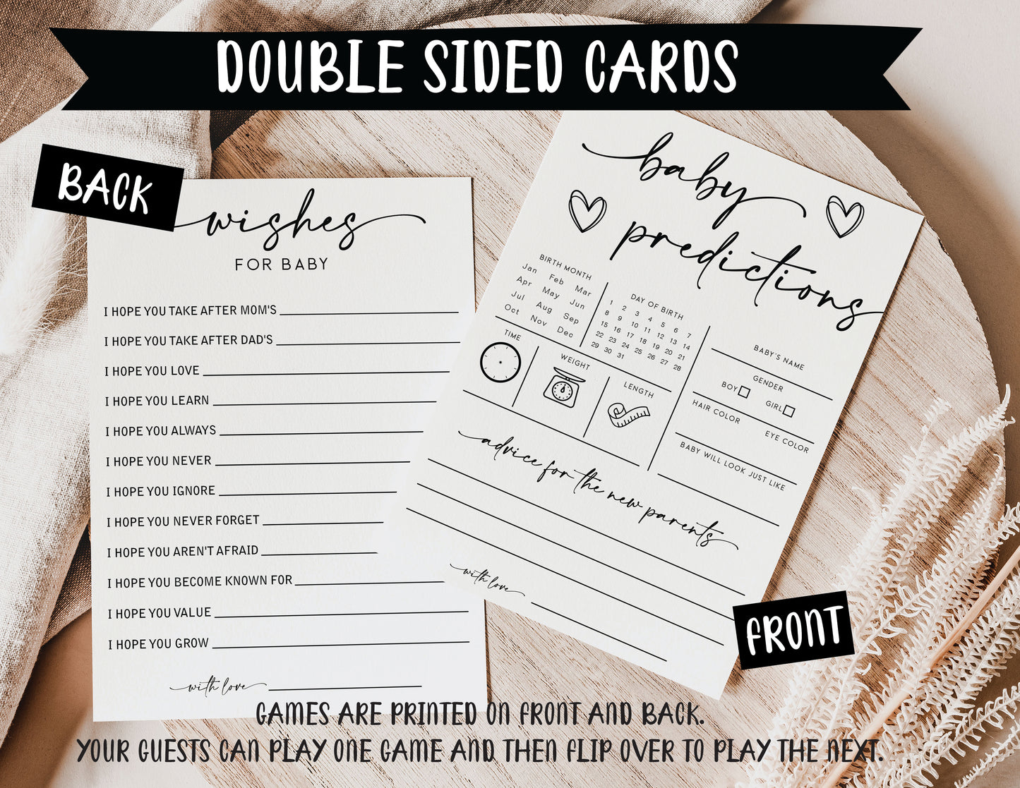 200 Piece Minimalist Baby Shower Games for 50 Guests, Trivia, Predictions & Advice, Labor or Loving, Baby Bump or Beer Belly