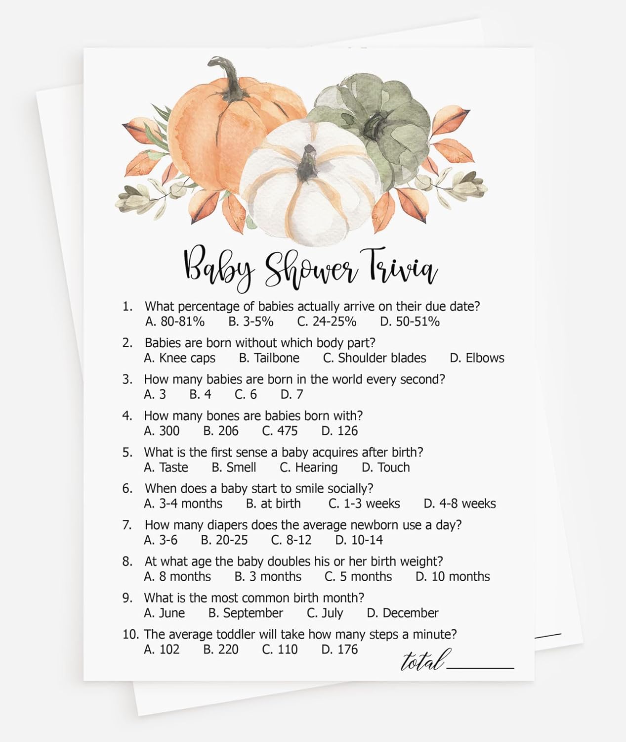 50 Baby Shower Trivia (50-Cards) Pumpkin