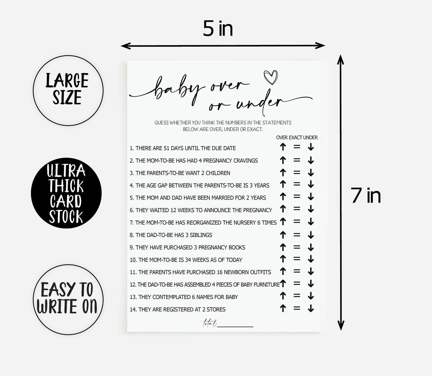 50 Baby Shower Over Under (50-Cards) Minimalist