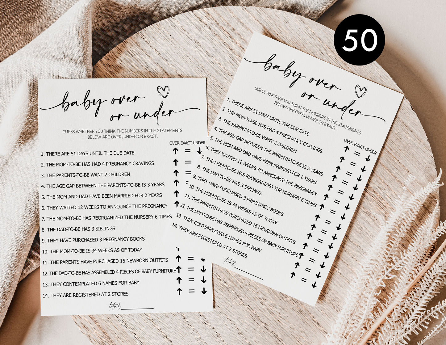 50 Baby Shower Over Under (50-Cards) Minimalist