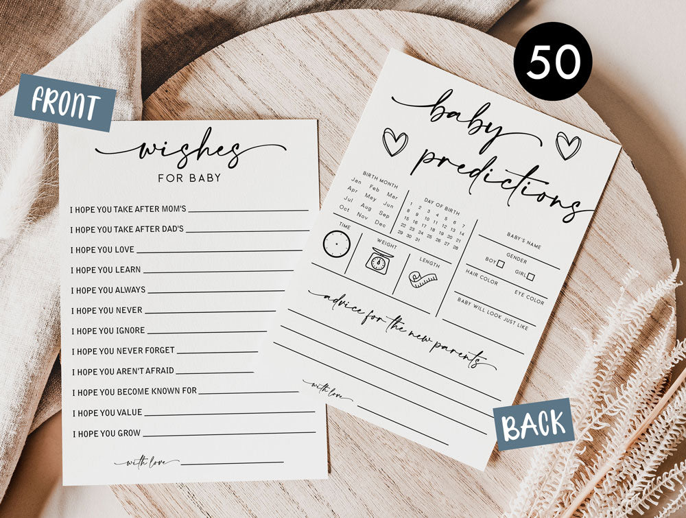 200 Piece Minimalist Baby Shower Games for 50 Guests, Trivia, Predictions & Advice, Labor or Loving, Baby Bump or Beer Belly