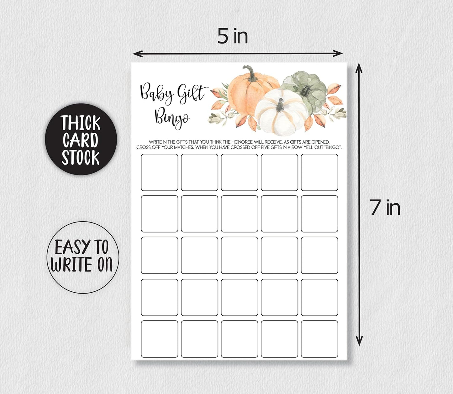 50 Baby Shower Bingo (50-Cards) Pumpkin