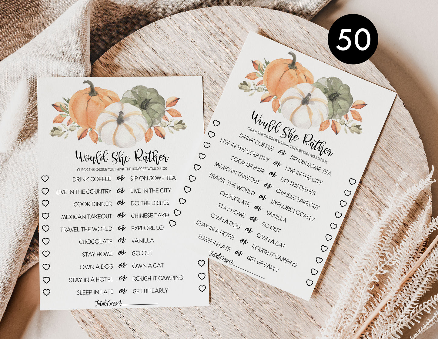 50 Would She Rather (50-Cards) Pumpkin