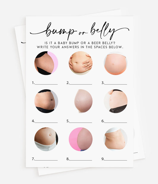 50 Baby Bump or Beer Belly Baby Shower (50-Cards)  Minimalist